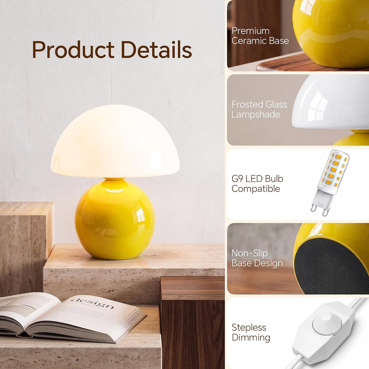 Dawnwake Mushroom Lamp Table Lamp for Bedroom-Small Desk Table Lamps,White