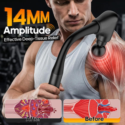 AERLANG Massager Gun with Heat Massage Gun with Extension Handle Fathers Day Gift for him Dad Back Massager Deep Tissue Muscle Massager Portable Percussion Massage Gun 10 Speeds& 7 Massage Heads