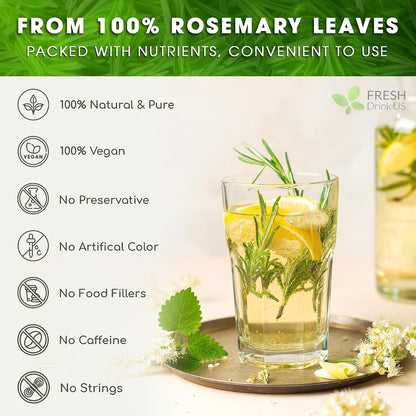 FRESHDRINKUS, 31 Rosemary Leaf Tea Bags, 100% Natural and Pure Rosemary Dried Leaves, Pure Herbal Tea, No Additives, No Caffeine, No Gluten, Vegan.
