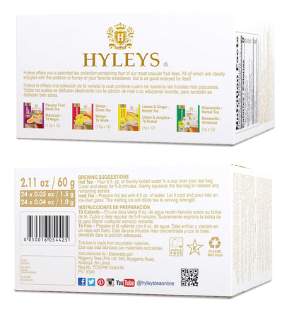 Hyleys Assorted Tea Collection, Passion Fruit, Mango, Lemon, 48 Tea Bags