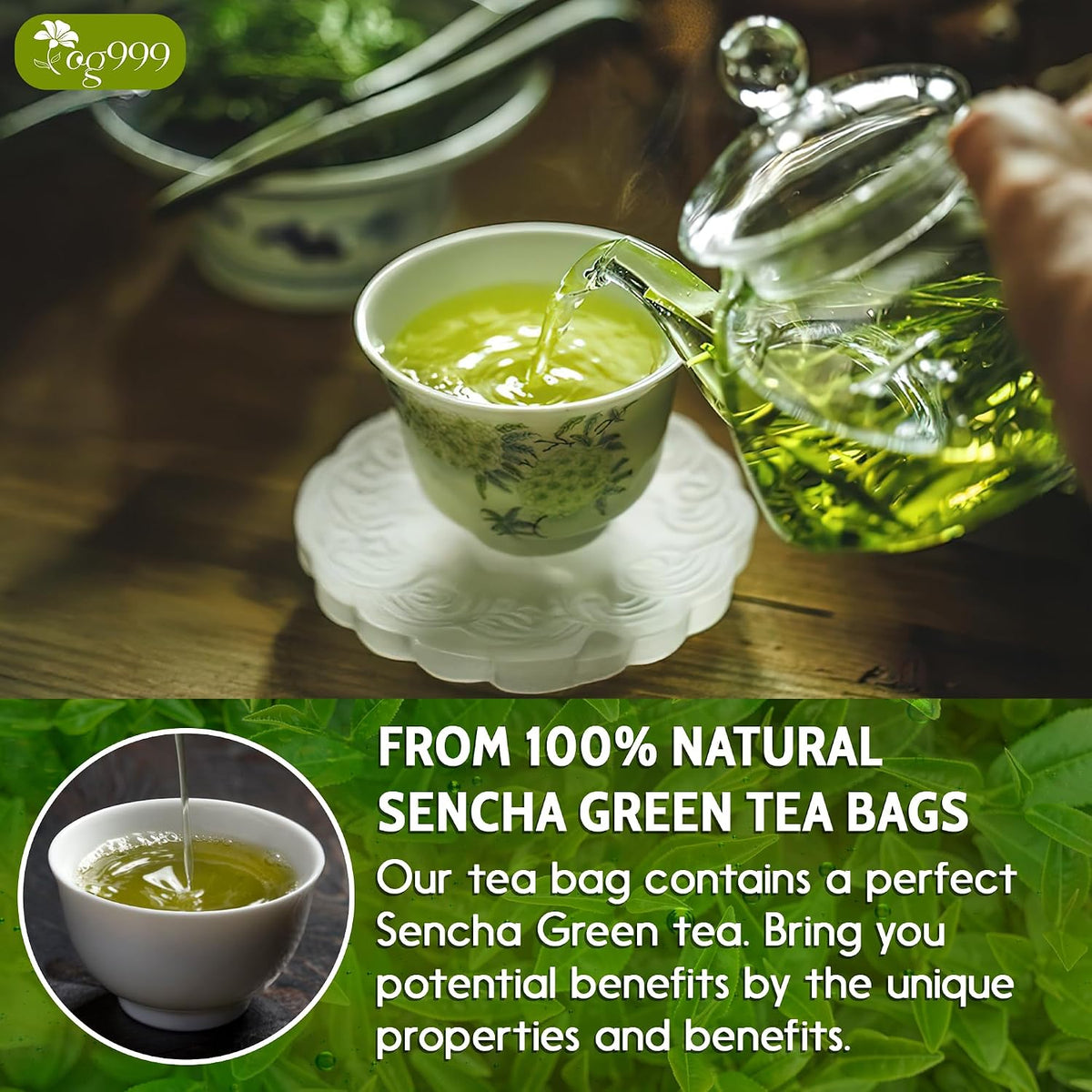 TOG999 Premium Sencha Green Tea Bags, Japanese Sencha Green Tea, 120 Bags