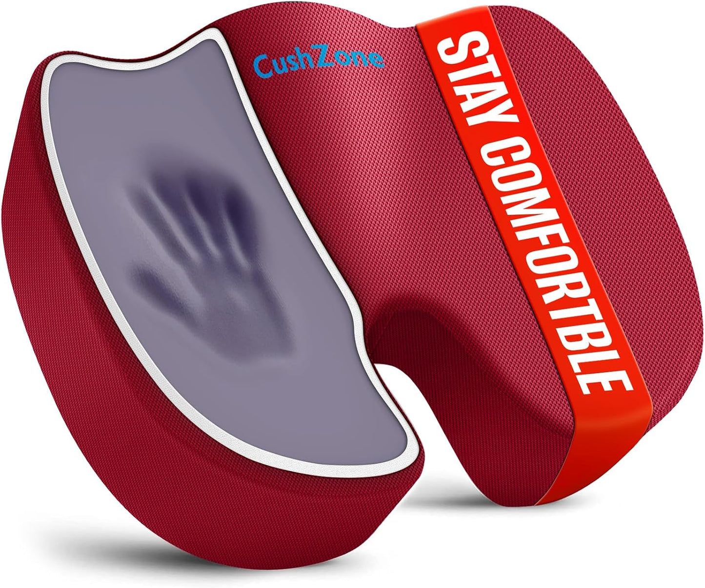 CushZone Seat Cushion - Memory Foam Office Chair Cushion for Sciatica, Tailbone & Back Pain Relief - Orthopedic Coccyx Pillow for Car, Airplane, Pregnancy & Long Sitting at Work, Black
