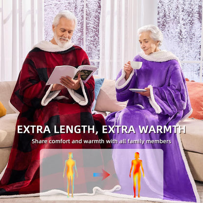 IFNOW Sherpa Wearable Blanket with Sleeves for Women Men Adults, Christmas Birthday Gifts for Women Mom Wife, Cozy Wearable Blanket with Arm and Pocket, Warm Full Body TV Wrap Throw Blanket, Grey