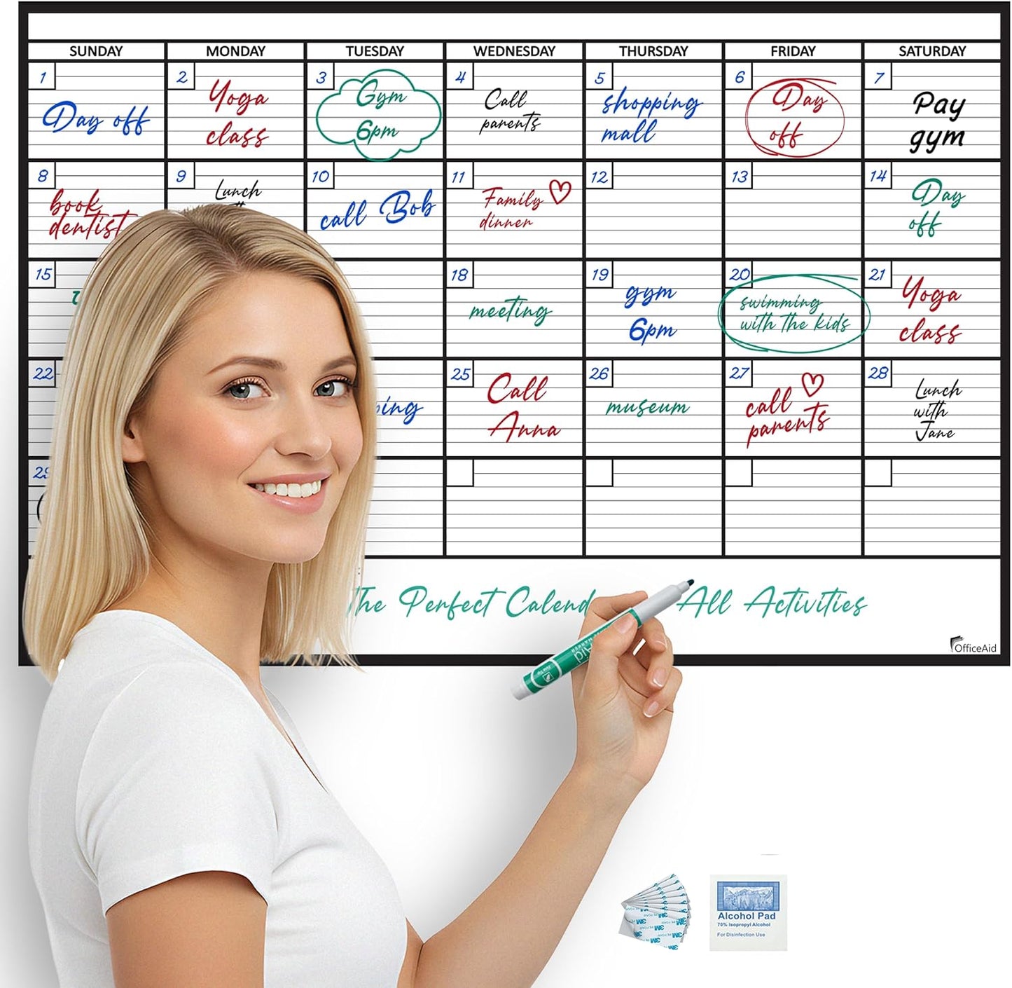 Large Dry Erase Calendar for Wall 36x48, Big Classroom Giant Month, Undated Reusable Family Monthly, Rolled Whiteboard White Board, Calendar Dry Erase Planner for Wall Erasable Large Office 48x36