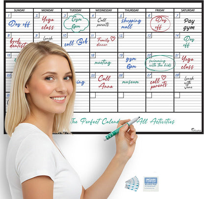 Large Dry Erase Calendar for Wall 36x48, Big Classroom Giant Month, Undated Reusable Family Monthly, Rolled Whiteboard White Board, Calendar Dry Erase Planner for Wall Erasable Large Office 48x36