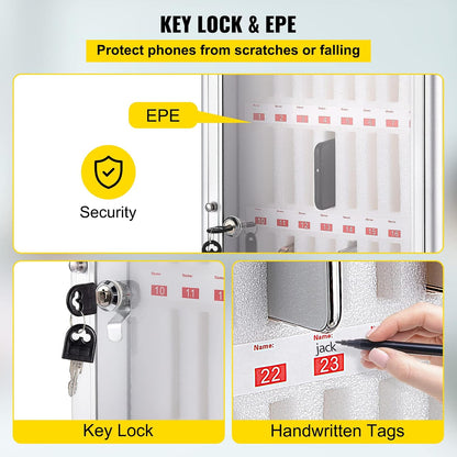 VEVOR Cell Phone Storage Locker, 10 Slots Acrylic Material with Door Locks and Keys, Wall-Mounted Cabinet Pocket Office Classroom Gym Box, Clear