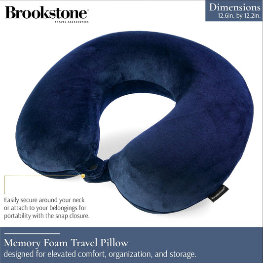 Brookstone Travel Neck Pillow - Lightweight U-Shaped Memory Foam Travel Pillow for Airplane, Car Travels & Sleeping, Blue