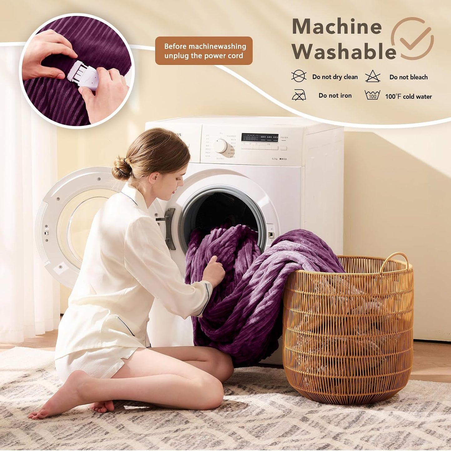 Homemate Heated Blanket Electric Throw - 50"x60" Heating Blanket Throw 1/2/4/6/8 Hours Auto-Off 10 Heat Levels Over-Heat Protection Soft Flannel Sherpa Heater ETL Certification