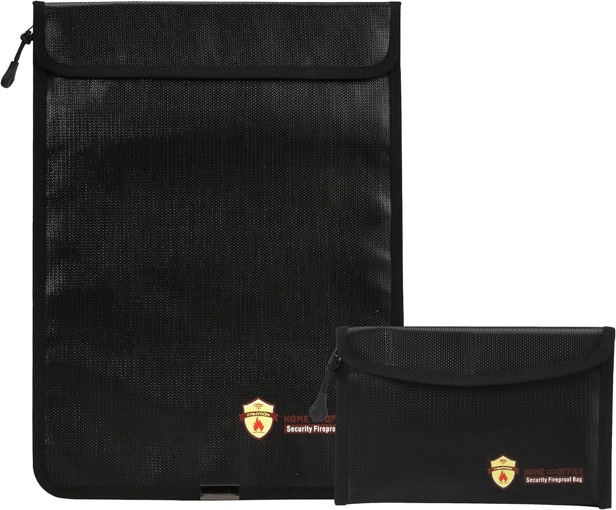 3 Pcs Fireproof Waterproof Document Bag(2000℉), Fire and Water Resistant Safe Zipper Storage Organizer Pouch for A4 A5 Documents Holder, Cash, Passport, Tablet, Laptop, File, Jewelry,(Black)
