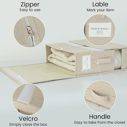 Simple&Opulence 4 Pack Bed Sheet Organizers and Storage, Linen Closet Organizers, Sheets Set Folder Storages with Window and Label (Queen/King Size) Organizing Bedding Container, Linen