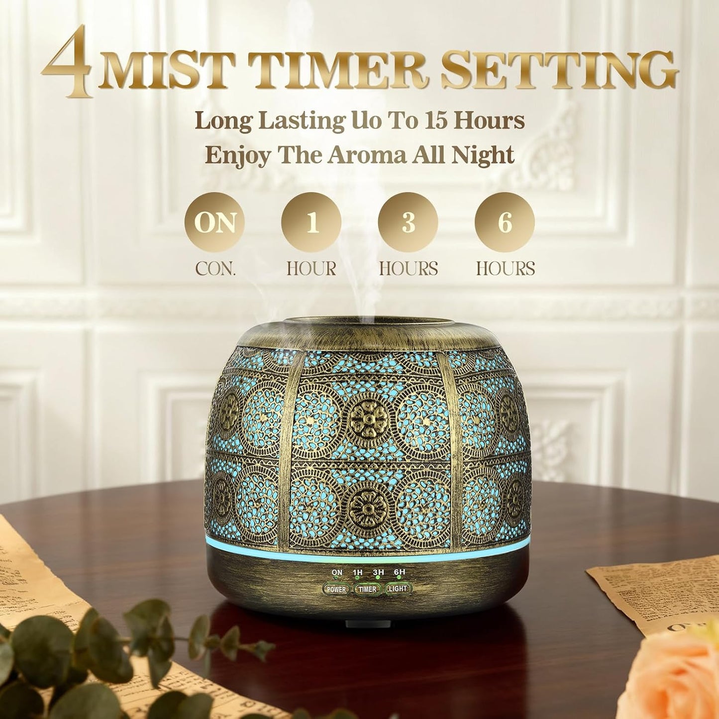 ARVIDSSON Essential Oil Diffuser 500ml, Aromatherapy Diffuser for Home, Ultrasonic Diffusers for Essential Oils, Metal Oil Diffuser with 7 Color LED Lights, Mist Timer and Auto Shut-Off Function