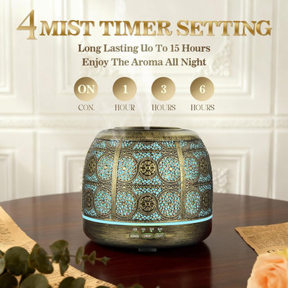 ARVIDSSON Essential Oil Diffuser 500ml, Aromatherapy Diffuser for Home, Ultrasonic Diffusers for Essential Oils, Metal Oil Diffuser with 7 Color LED Lights, Mist Timer and Auto Shut-Off Function