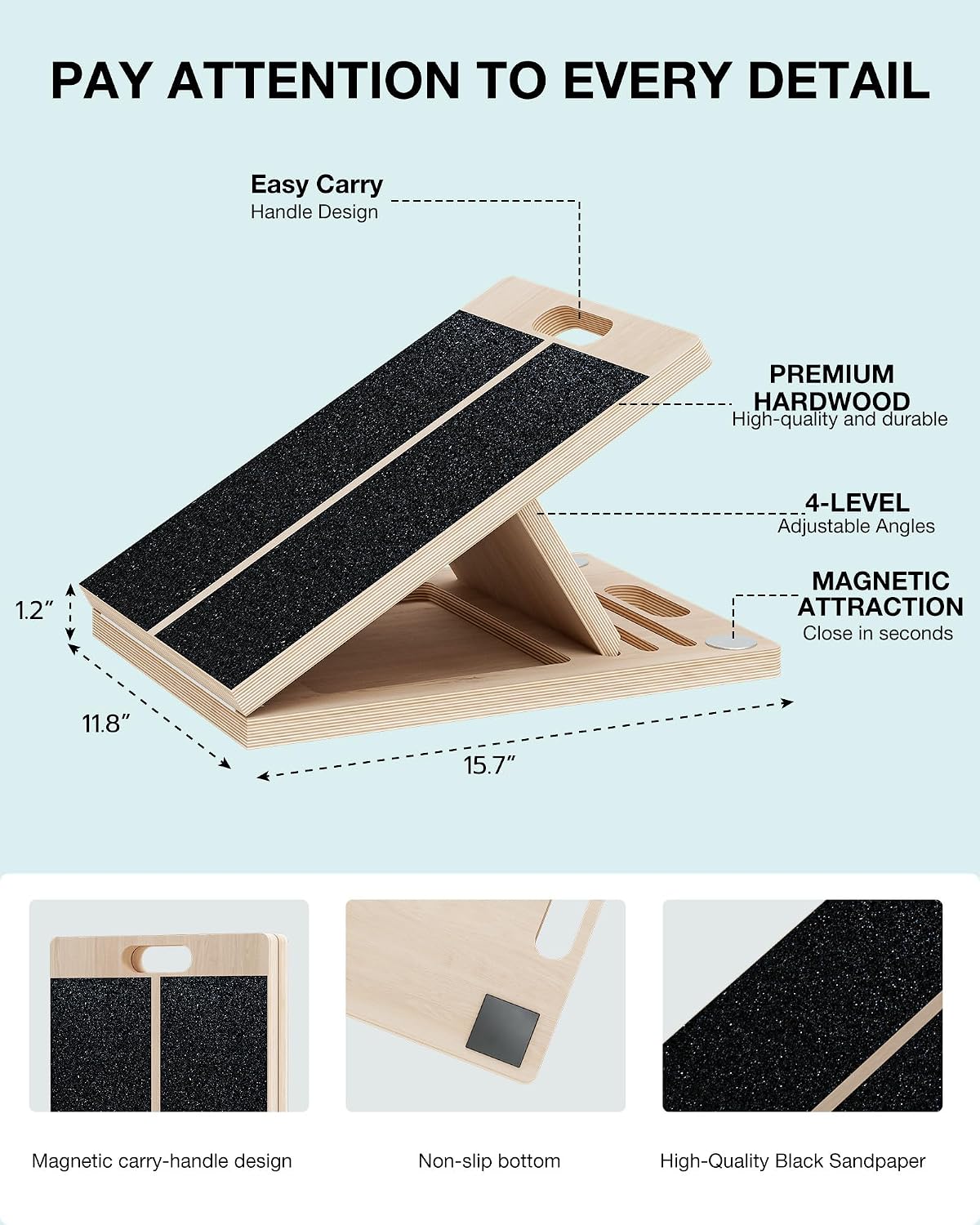 Slant Board for Calf-Stretching - Adjustable Wooden Incline Wedge for Squats and Balance, Portable Calf Stretcher for Ankle, Knee and Achilles Heel Support, Exercise Equipment for Therapy