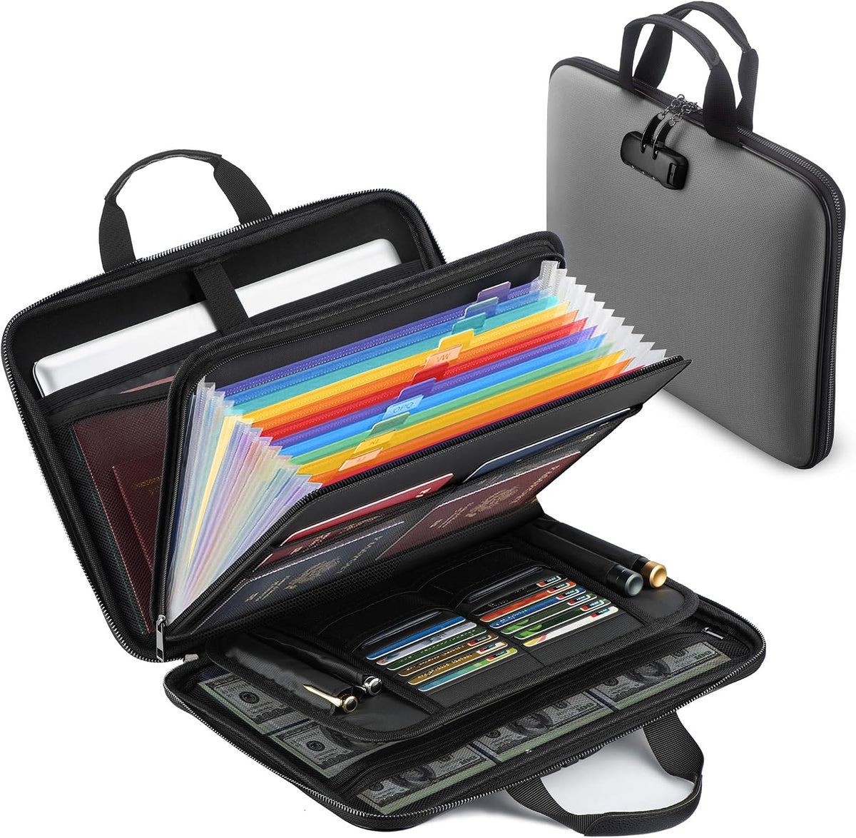 facka Fireproof Document Organizer Box with Lock, 13 Pocket Safe File Bag