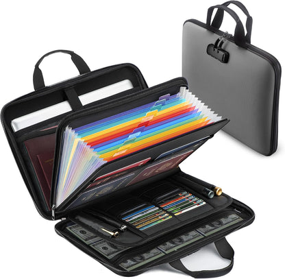 facka Fireproof Document Organizer Box with Lock, 13 Pocket Safe File Bag