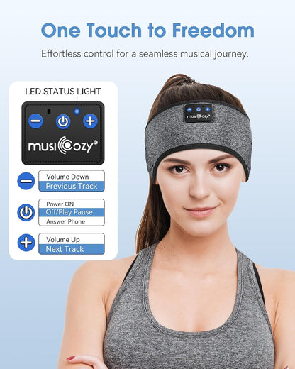 MUSICOZY Sleep Headphones Bluetooth 5.4 Headband, Sports Wireless Earphones Sweat Resistant Earbuds Sleeping Headphone with Ultra-Thin HD Stereo Speaker for Workout Running Cool Gadgets Unique Gifts
