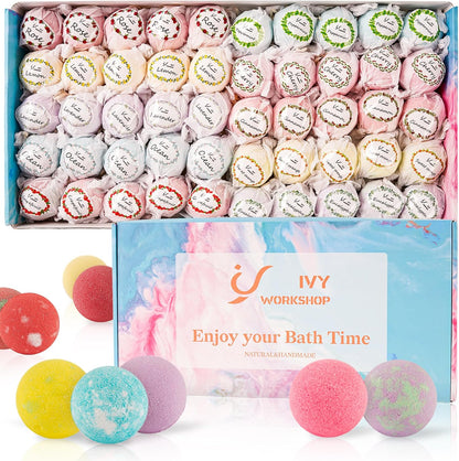 Bath Bombs for Women Gift Set, 50 Pcs Natural Organic Bubble Bathbombs with 10 Rich Scents, Handmade Bubble Bath Fizzy, for Bubble Bath Spa,Her/Him,Wife,Girlfriend,Mother Present Giving