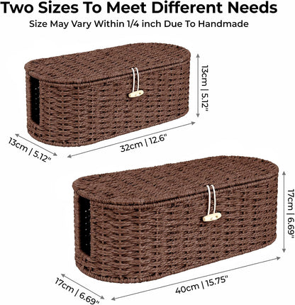 Set of 2 Cable Management Box, Handwoven Cord Hider Box with 3 Open Slots