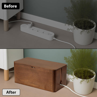 ZhiYo Wood Cable Management Box, Medium Cord Organizer Box for Power Strip