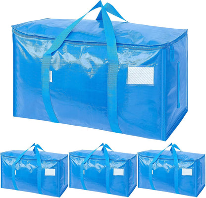 TICONN Extra Large Moving Bags Heavy Duty with Zippers & Carrying Handles, Durable Storage Bags Moving Boxes for Closet Organizers and Storage (Blue)