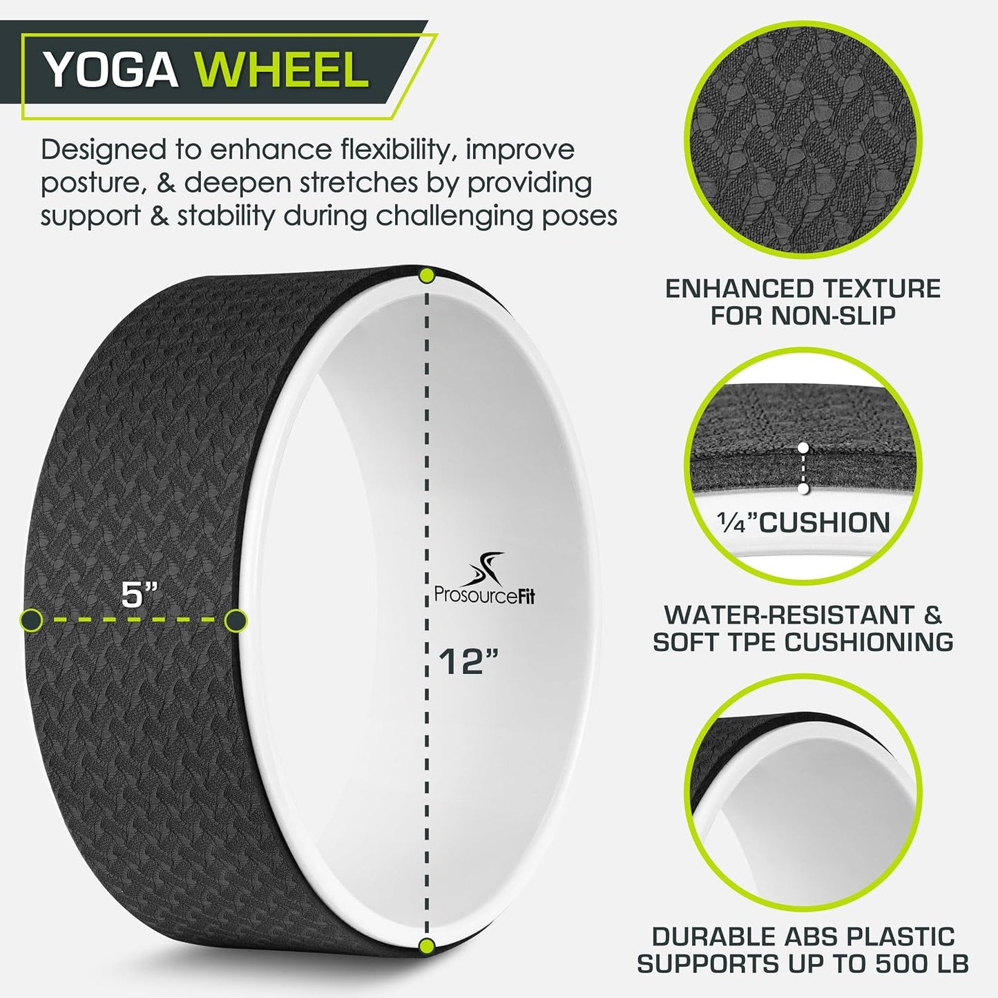 ProsourceFit Yoga Wheel Prop 12” for Improving Yoga Poses, Backbends, Flexibility, Balance, Stretching, Relaxation