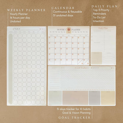 Premium Color-Coded Time Block Planner, Refrigerator Magnetic Planner Set, Vision Board, Wet Erase Daily Magnetic Calendar for Fridge, Weekly Planner, Habit tracker, teacher planner