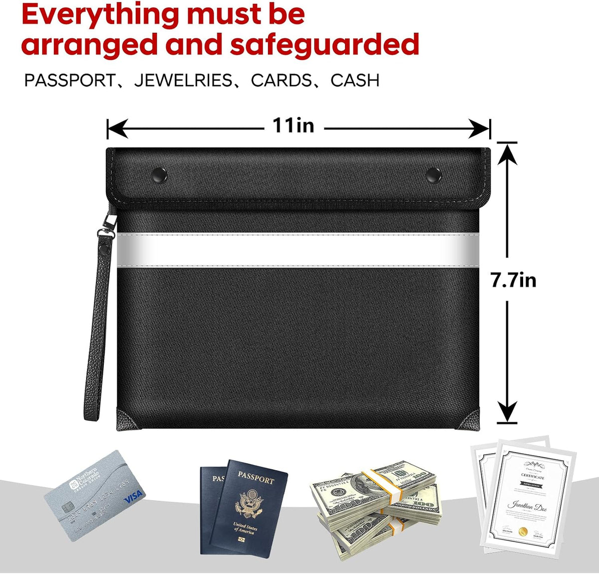 Fireproof Bag Dual Reflective Strips, Waterproof Zipper, 5200°F Heat