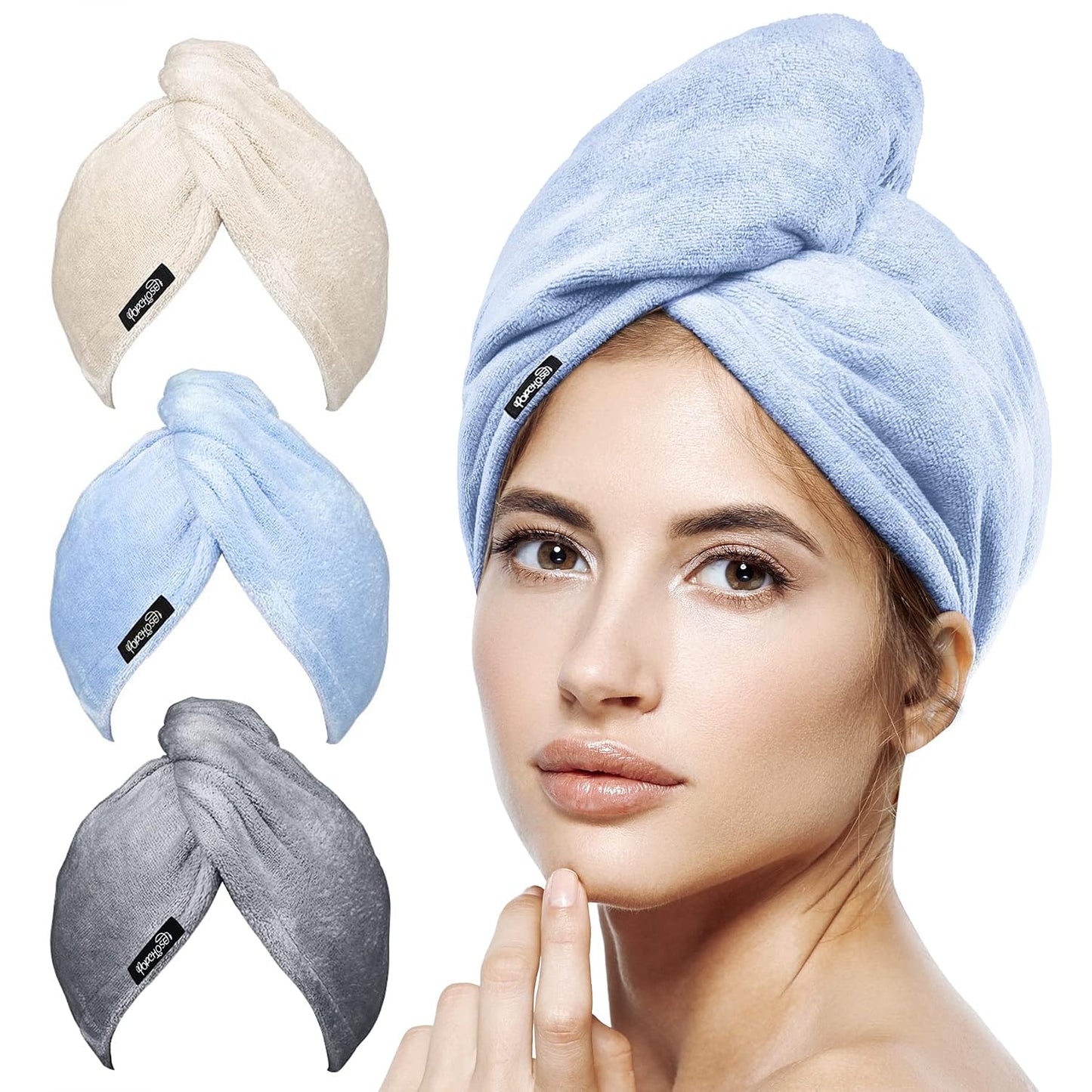 POPCHOSE Microfiber Hair Towel Wrap, 3 Pack Fast Drying Hair Turban, Stocking Stuffers for Women, Soft Ultra Absorbent, No Frizz Hair Wrap Towels for Women Wet Hair, Curly, Longer, Thicker Hair