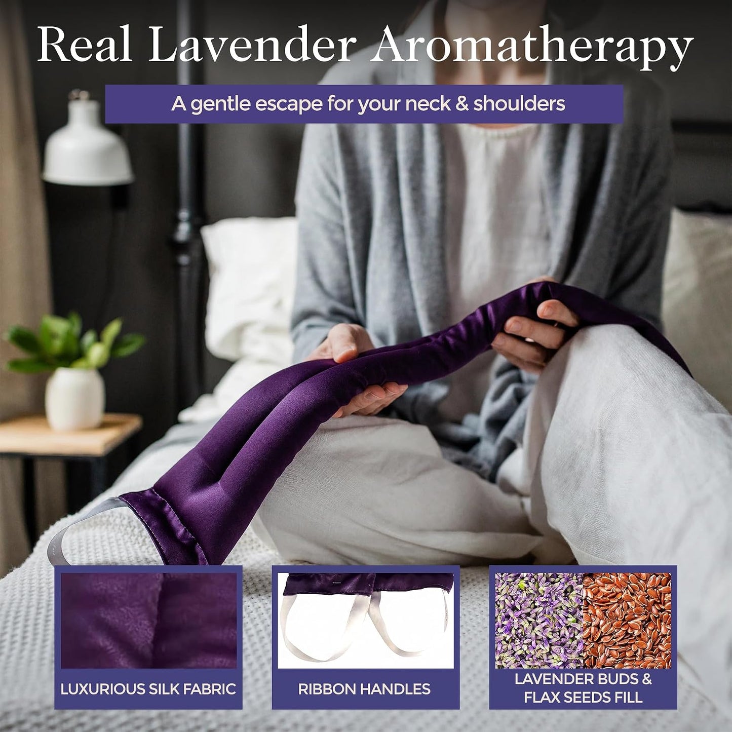 Victoria's Lavender Luxury Lavender Neck Wrap, Microwavable Neck Heating Pad, Aromatherapy Wrap for Men & Women, Filled with Lavender Buds & Flax Seed, Relaxing Spa Gift