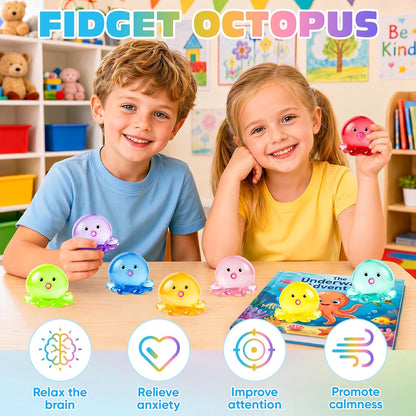VISCOO 16 Pack Octopus Stress Balls for Adults Kids, Taba Squishy for Anxiety Stress Relief, Squeeze Ball for Party Favors/Slow Rising Squishy for Classroom Prize Birthday