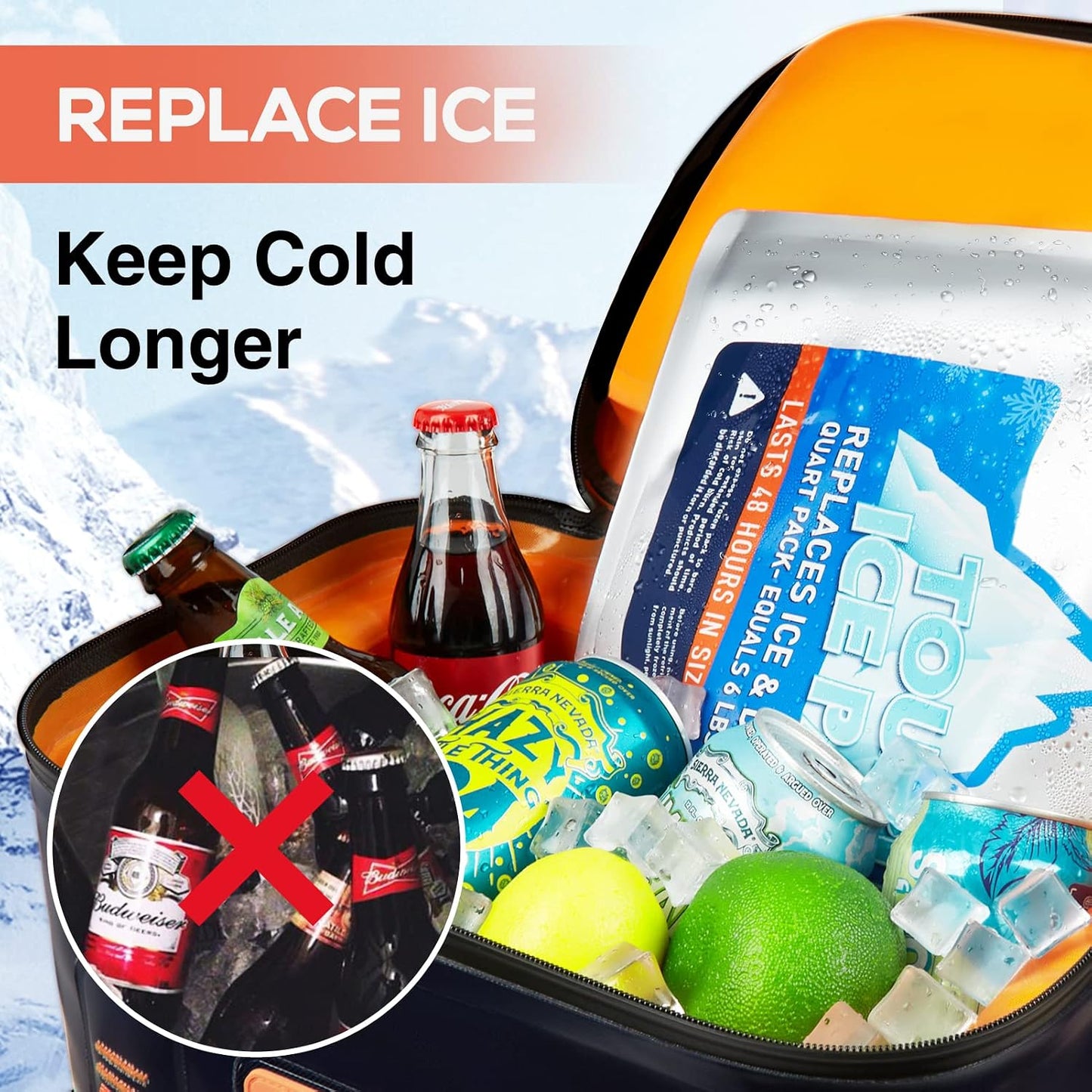 TOURIT Reusable Ice Pack for Coolers Long Lasting Cooler Ice Packs for Cooler Bag Lunch Bags/Boxes, Cooler Backpacks, Freezer Packs for Coolers