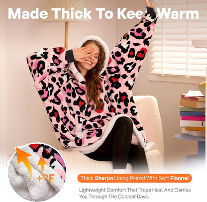 Giggling Getup Wearable Blanket Hoodie for Adults Gifts for Teen Girls Sister Women Sherpa Fleece Printed Hooded Blanket Sweatshirt Warm Cozy with Pocket & Sleeves Beige Cat