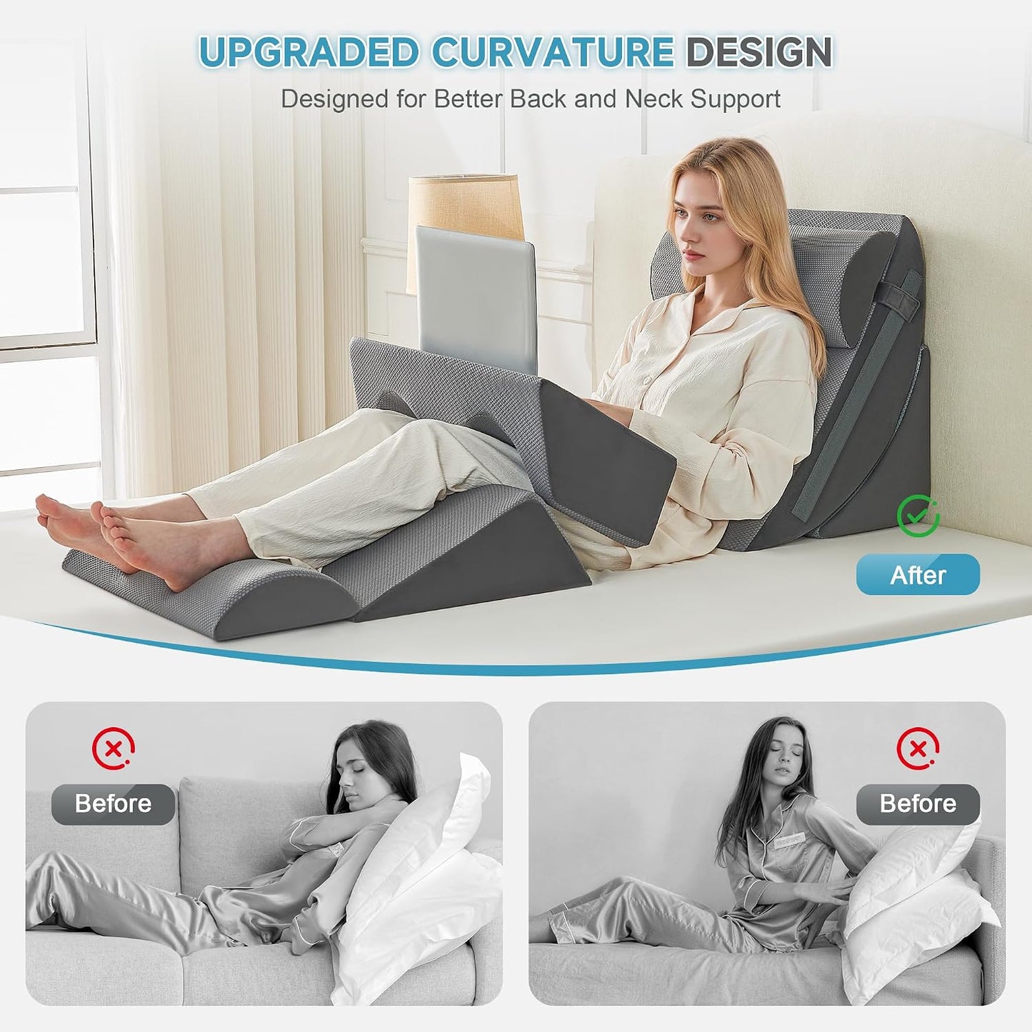 Yojoker 4PCS Orthopedic Bed Wedge Pillow Set for Sleeping, Post Surgery Foam Pillow for Body, Back and Leg Pain Relief, Triangle Adjustable Support Pillow - Acid Reflux, Anti Snoring & GERD Sleeping