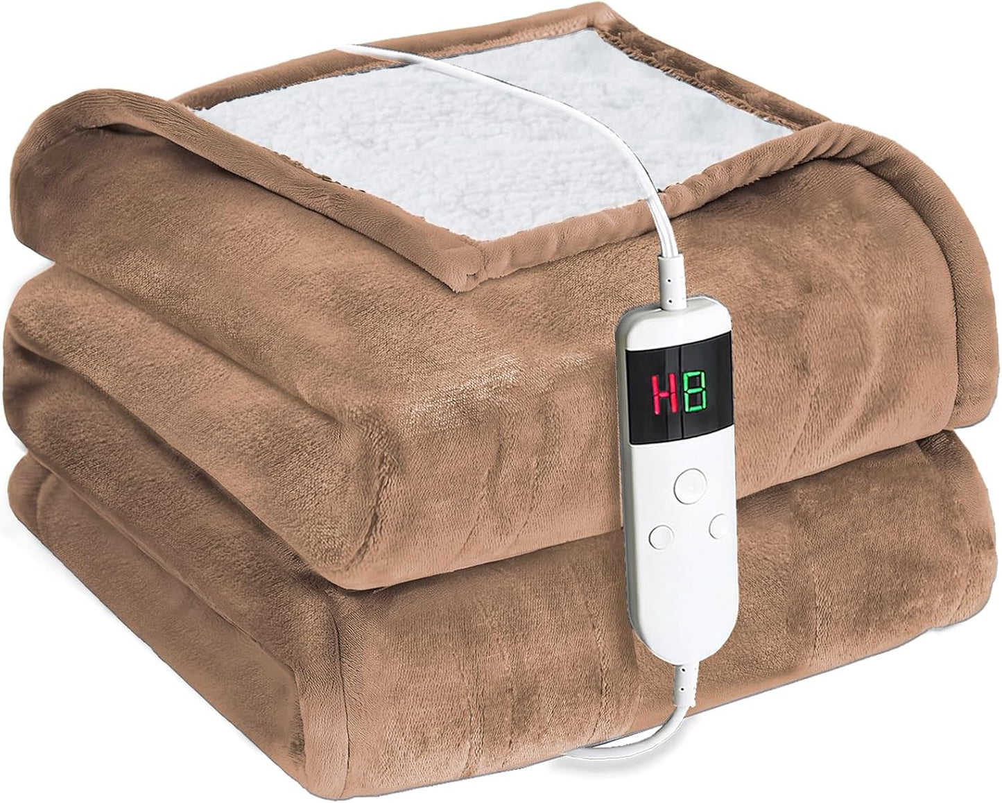 Electric Heated Blanket Throw Size 50''x60''-Control Heating Blanket, Soft & Warm Flannel 10-Level Temperature Control, 8 Hours Auto Off, Rapid Heating & Overheat Protection
