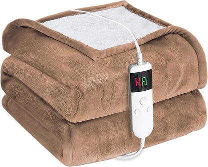 Electric Heated Blanket Throw Size 50''x60''-Control Heating Blanket, Soft & Warm Flannel 10-Level Temperature Control, 8 Hours Auto Off, Rapid Heating & Overheat Protection