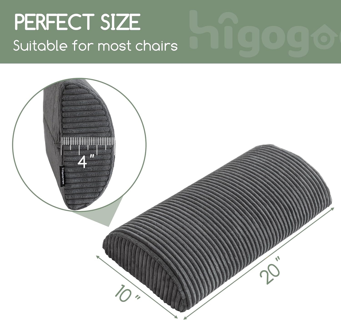 HIGOGOGO Lumbar Support Pillow for Recliner Chair/Accent Chair/Couch, Memory Foam Back Support Cushion for Elderly, Recliner Cushions for Back Rest, Pain Relief, Reading, Washable Cover, Dark Grey