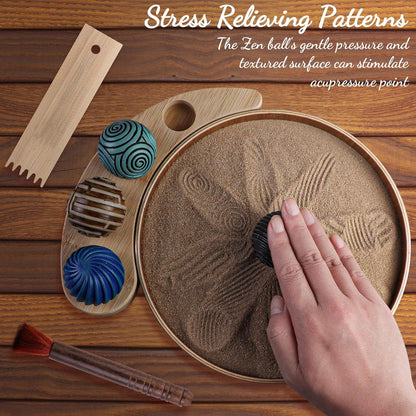 Mini Zen Garden for Desk - 9.5''x9.5'' Automatic Desk Sand Tray Therapy Kit with 4 Stamp Spheres