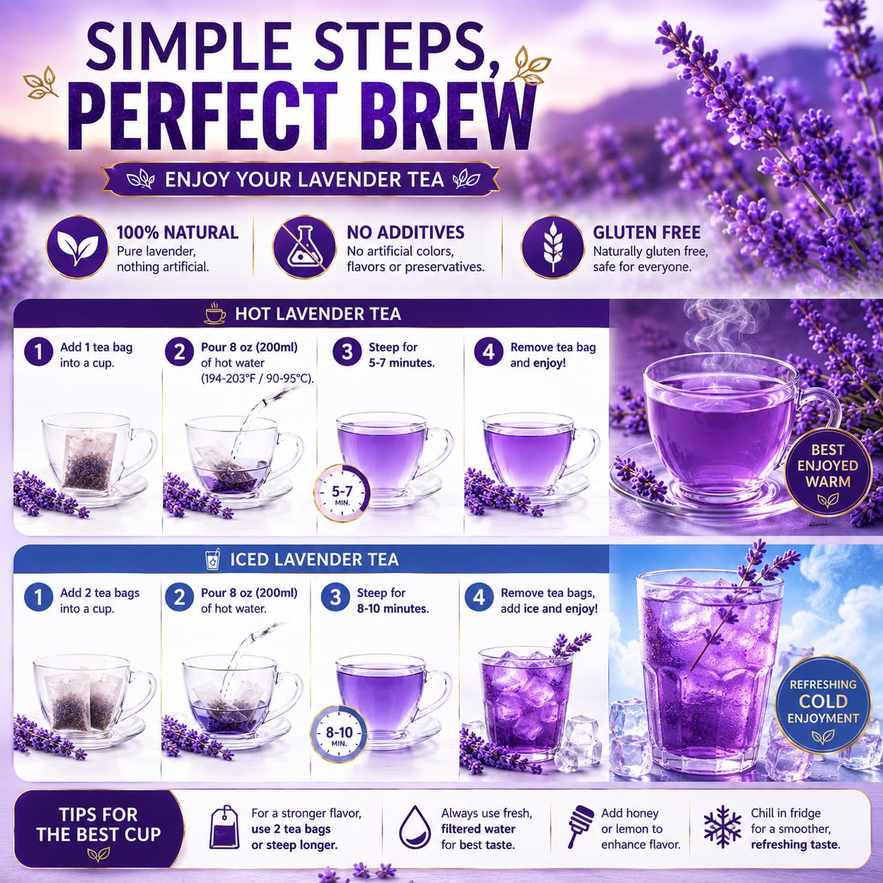 WOTIHA 60 Count Premium Chamomile Lavender Tea Bags - 100% Pure Flowers, Soothing Aroma, Supports Relaxation & Better Sleep, Caffeine-Free, Additive-Free, Sugar-Free, Vegan.Non-GMO
