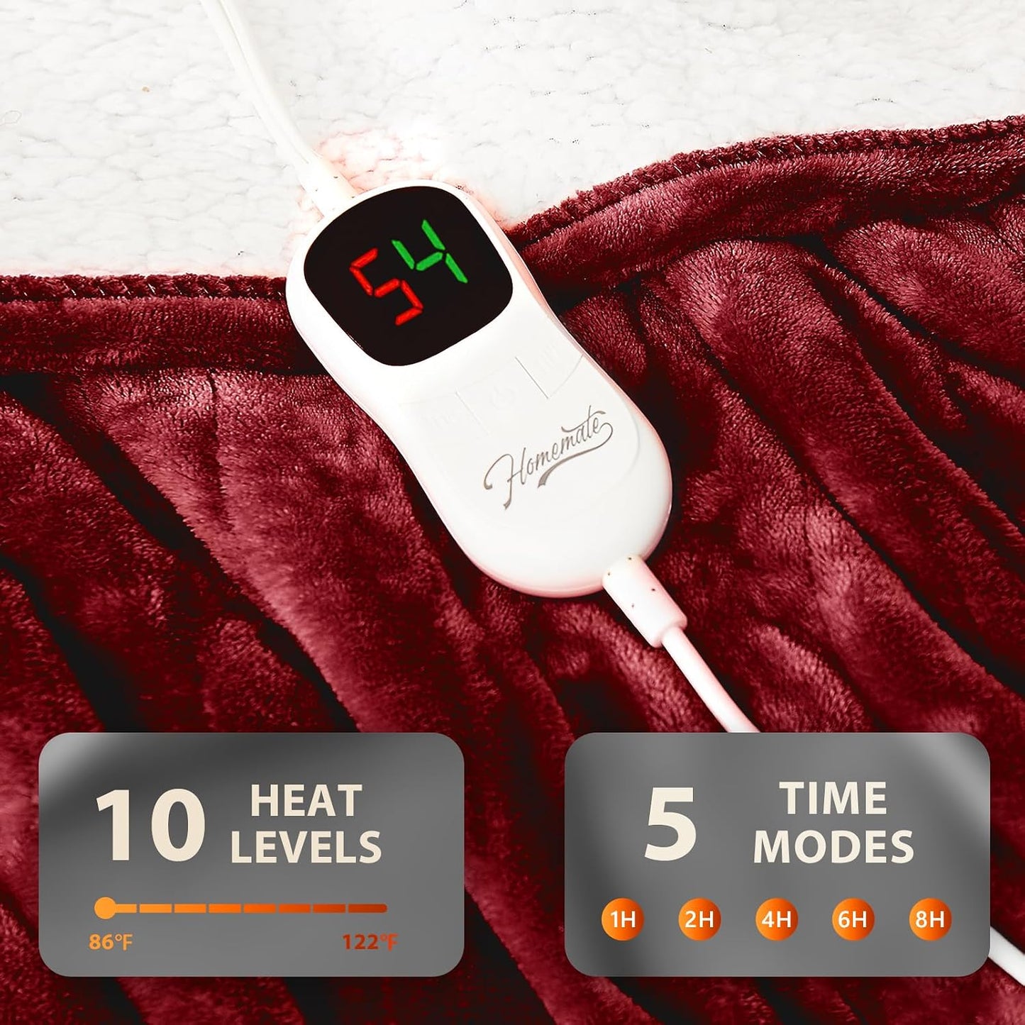 Homemate Electric Heated Blanket Twin - 62"x84" Heating Bed Blankets Throw with 10 Heating Levels 8 Hours Auto Off Fast Heating Over-Heated Protection Ultra Soft Warm Flannel ETL Certified Grey - Colors B