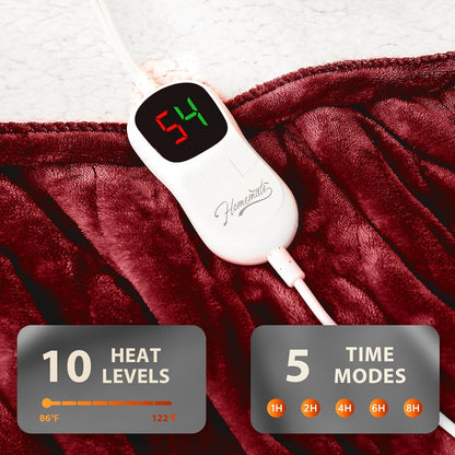 Homemate Electric Heated Blanket Twin - 62"x84" Heating Bed Blankets Throw with 10 Heating Levels 8 Hours Auto Off Fast Heating Over-Heated Protection Ultra Soft Warm Flannel ETL Certified Grey - Colors B