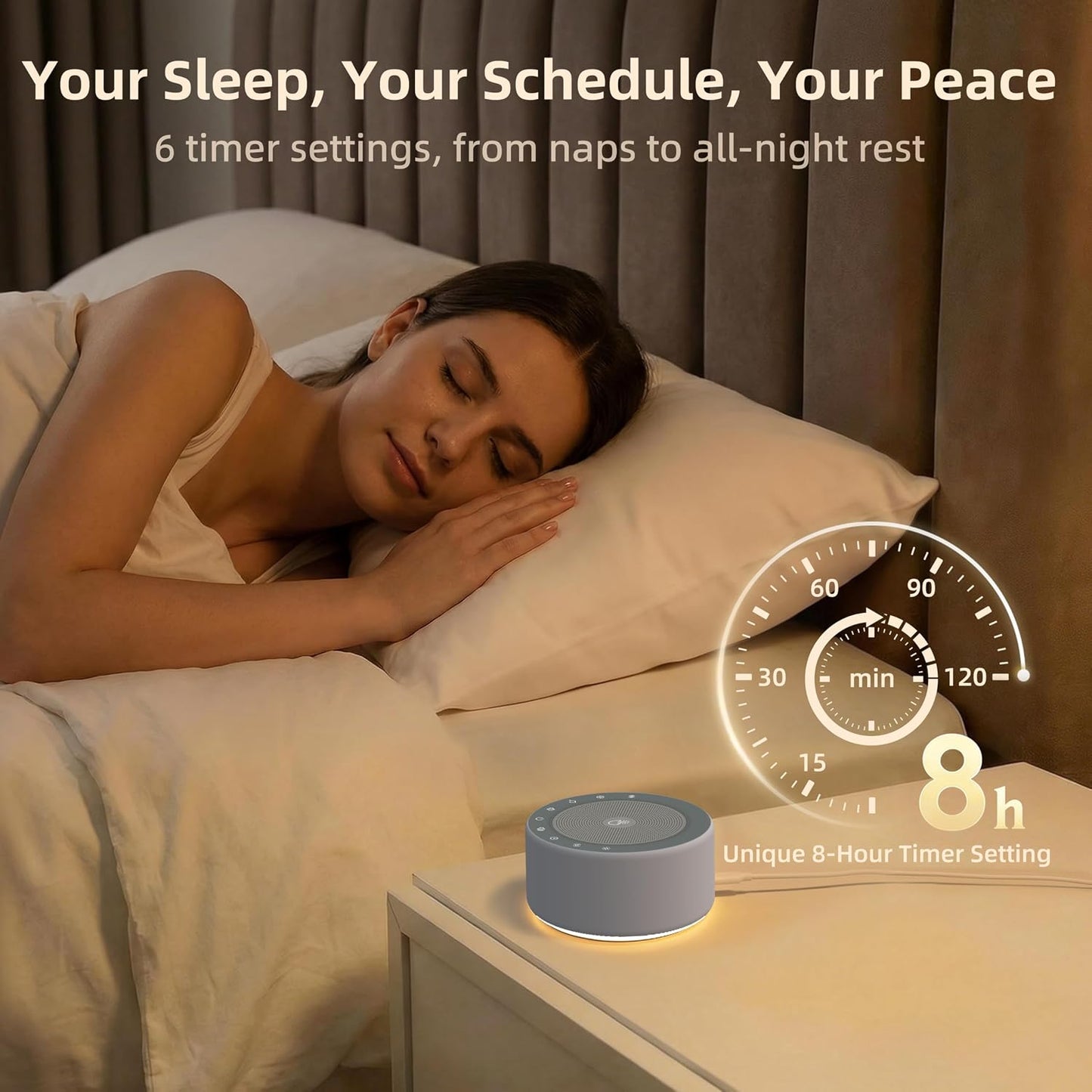 Kipcush White Noise Machine for Baby & Adults, 30 Soothing Sounds, Soft Non-Glare Nursery Lamp, 8 Color Night Lights, Memory Function (Angel V1 White, Standard)
