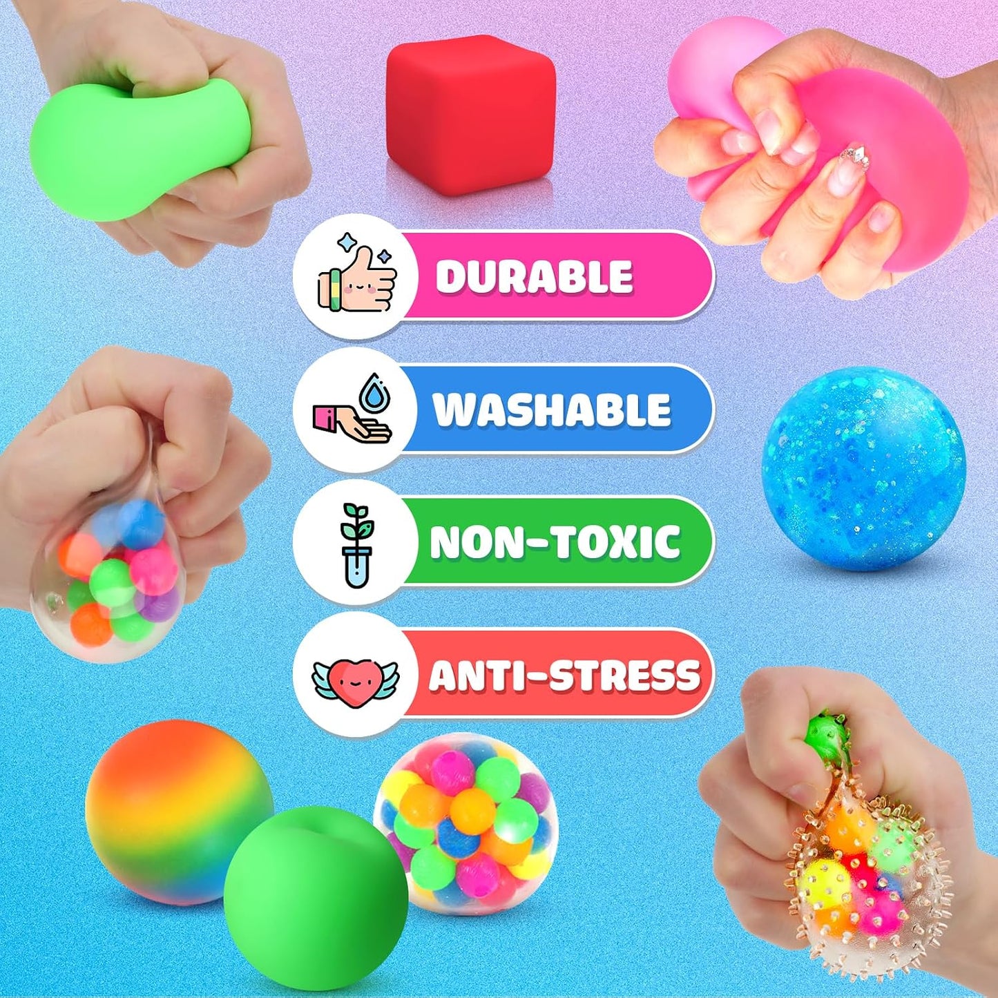 6 Set Squishy Sensory Stress Squeezing Balls forAdults: Best Calming Tool to Relieve Anxiety, Vent Mood and Improve Focus, Easter Basket Stuffers for Kids, Goodie Bag Stuffers