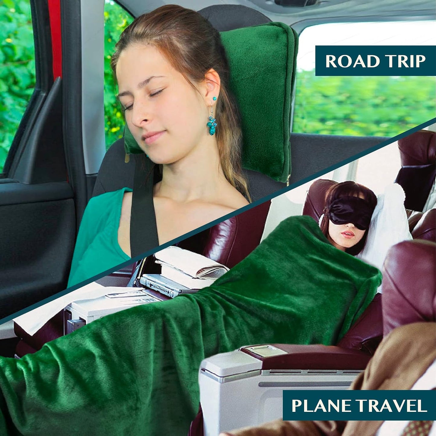 PAVILIA Travel Blanket Pillow, Soft Airplane Blanket 2-IN-1 Combo Set, Plane Blanket Compact Packable, Flight Essentials Car Pillow, Travelers Gifts Accessories Luggage Backpack Strap, 60x43 Teal Blue