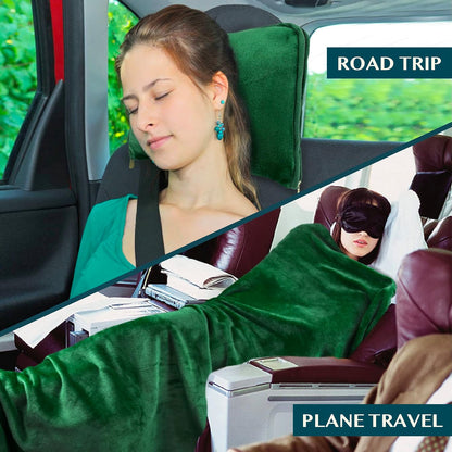 PAVILIA Travel Blanket Pillow, Soft Airplane Blanket 2-IN-1 Combo Set, Plane Blanket Compact Packable, Flight Essentials Car Pillow, Travelers Gifts Accessories Luggage Backpack Strap, 60x43 Teal Blue