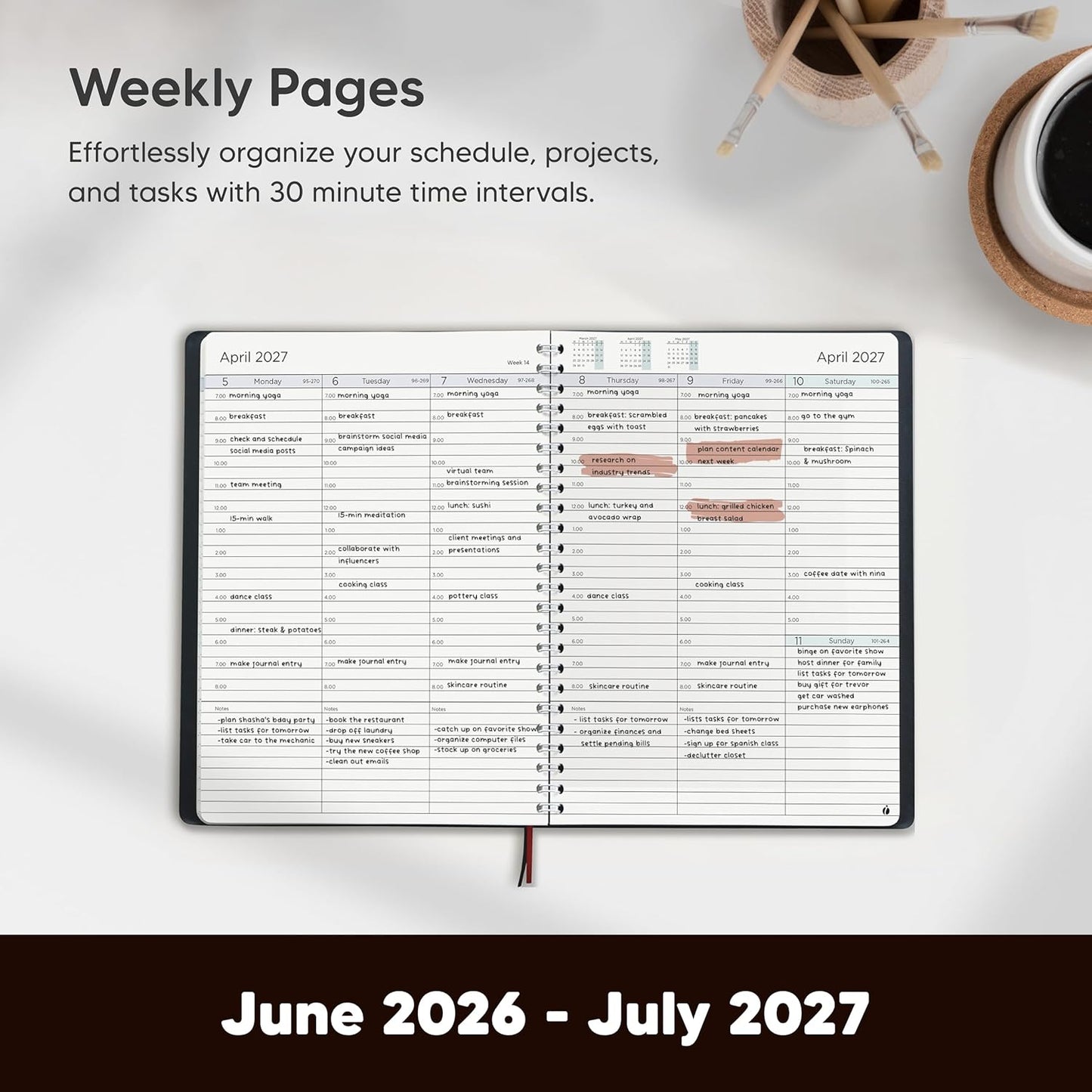 Academic Planner 2026-2027 - Hourly 2026-2027 Planner Weekly and Monthly - Appointment Book with Flexible Cover, Twin-Wire Binding - Simple Design for Productivity, June 2026 - July 2027. 8.5 x 11