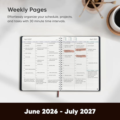 Academic Planner 2026-2027 - Hourly 2026-2027 Planner Weekly and Monthly - Appointment Book with Flexible Cover, Twin-Wire Binding - Simple Design for Productivity, June 2026 - July 2027. 8.5 x 11