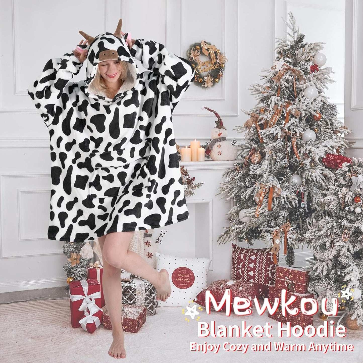 Mewkou Wearable Blanket Hoodie for Adult,Oversized Sherpa Fleece Blanket Hoodie for Women Men,Grey