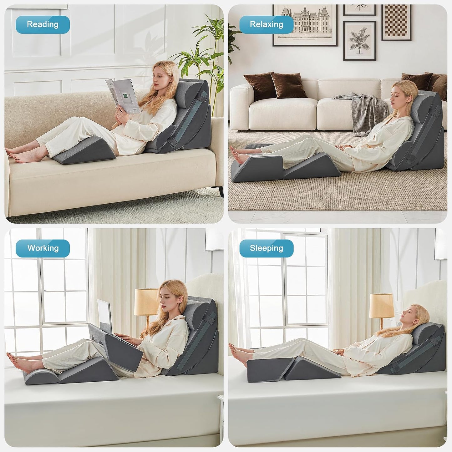 Yojoker 4PCS Orthopedic Bed Wedge Pillow Set for Sleeping, Post Surgery Foam Pillow for Body, Back and Leg Pain Relief, Triangle Adjustable Support Pillow - Acid Reflux, Anti Snoring & GERD Sleeping