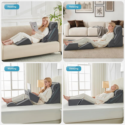 Yojoker 4PCS Orthopedic Bed Wedge Pillow Set for Sleeping, Post Surgery Foam Pillow for Body, Back and Leg Pain Relief, Triangle Adjustable Support Pillow - Acid Reflux, Anti Snoring & GERD Sleeping