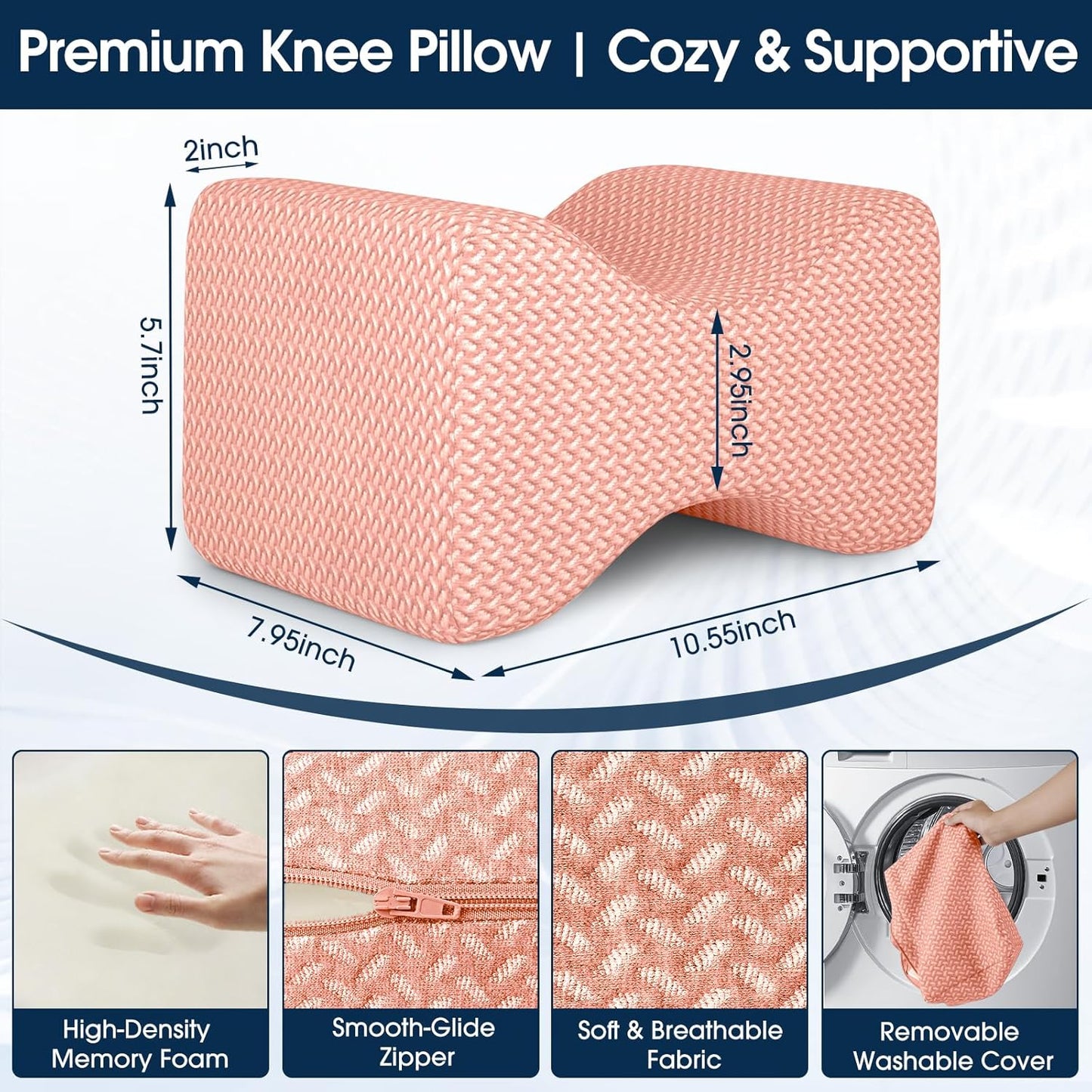 BlissTrends Memory Foam Knee Pillow, Knee Pillow for Side Sleepers, Leg Pillows for Sleeping Blood Circulation, Elevation Pillow for Spine Aligning, Sciatica, Back, Hip, Knee, Ankle Pain, Grey